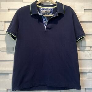 INTERNATIONAL LAUNDRY 100% Cotton Short Sleeve Men's Navy Pique Polo White Tip M